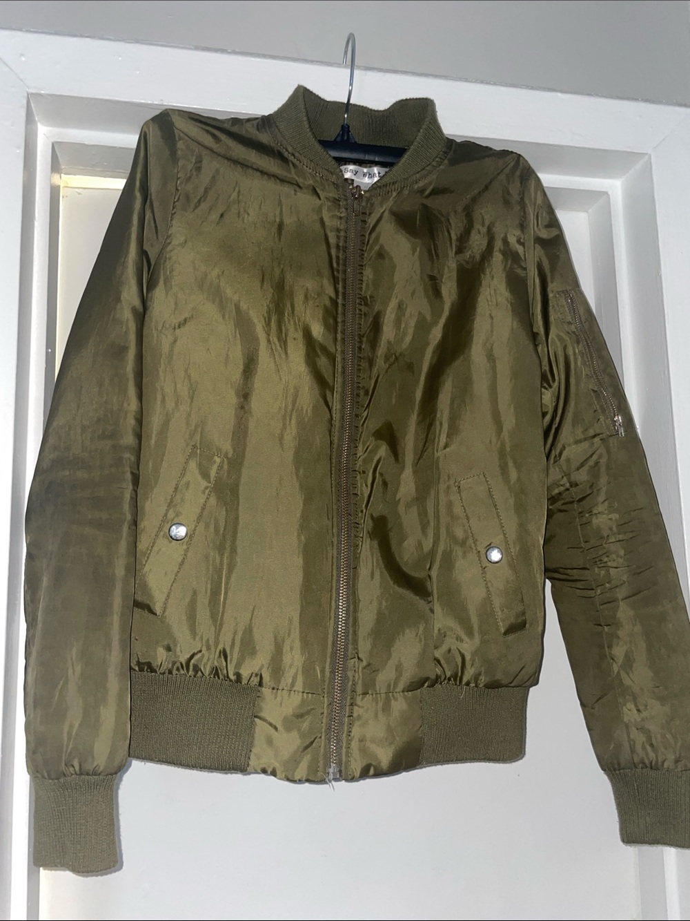 Juniors Olive Green Bomber Jacket - Lightweight Zip-Up
